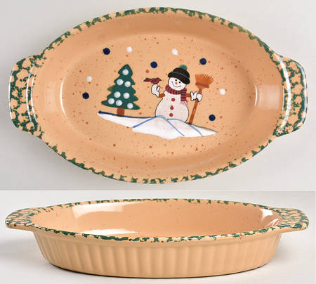 Country Snowman 10" Oval Open Casserole