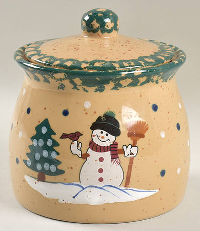 Country Snowman Cookie Jar & Lid