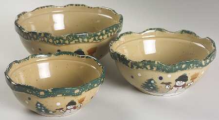 Country Snowman (3 Piece) Serving Bowl Set (6",7",8")