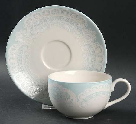 Queen Anne's Lace Blue Flat Cup & Saucer Set