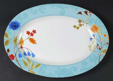 Bird Delight Aqua 14" Oval Serving Platter
