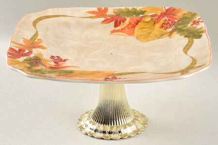 Autumn Celebration Cake Stand with 4"-5" Metal Pedestal  Hc