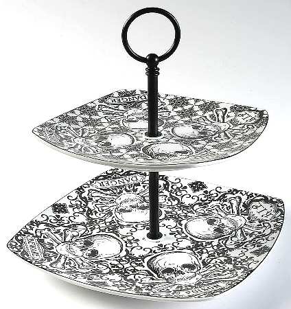 Halloween Skulls 2 Tiered Serving Tray (Dinner & Salad Plate)