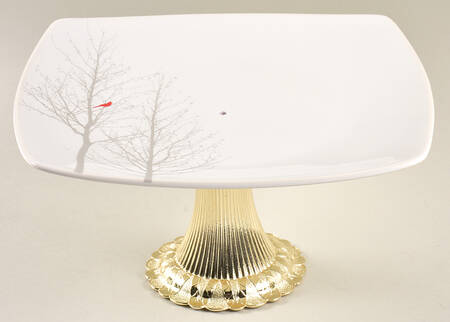 Winter Cardinal Cake Stand with 4"-5" Metal Pedestal  Hc