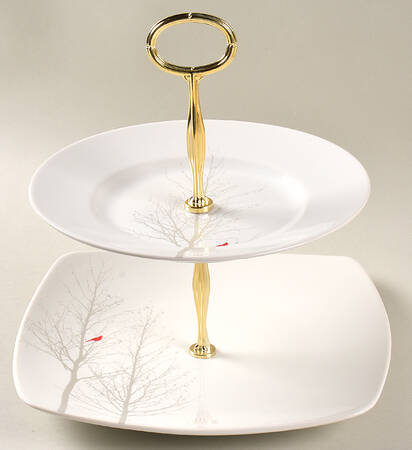 Winter Cardinal 6 5/8"-10"  2 Tiered Serving Tray (Dp, Sp) HC