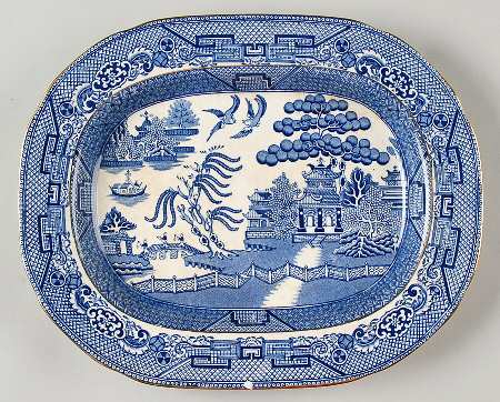 Willow Blue (Smooth, Gold Trim) 11" Oval Serving Platter