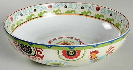 Suzani Rooster 11" Round Serving Bowl