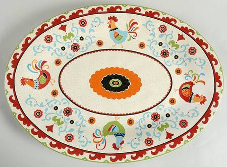 Suzani Rooster 17" Oval Serving Platter