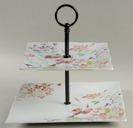 Garden Beauty 2 Tiered Serving Tray (Square Dinner&Salad Plate)