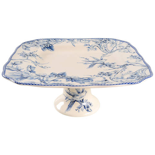 Adelaide Blue and White 10" Diameter Square Pedestal Cake Stand