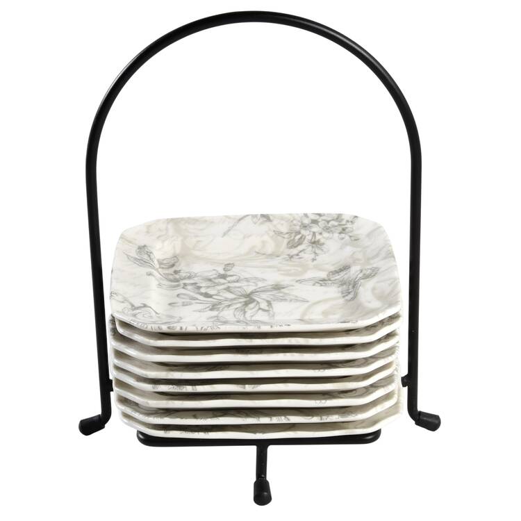 Love Poem Square Appetizer Plate - Set of 8 & Metal Stand
