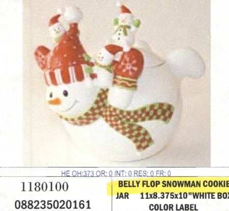 Belly Flop Snowman Cookie Jar & Lid