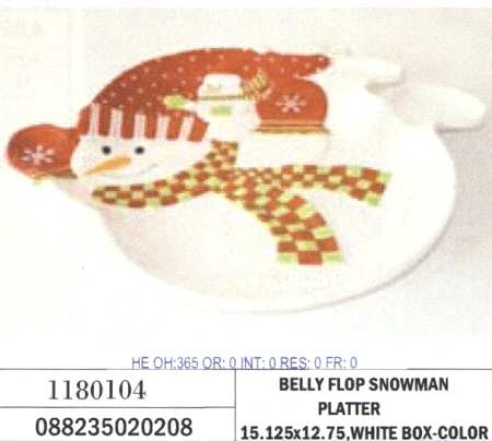 Belly Flop Snowman 15" Snowman Shape Platter