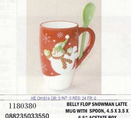 Belly Flop Snowman Slotted Handle Mug & Ceramic Spoon Set