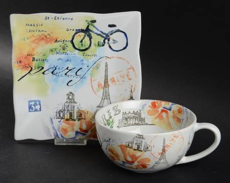 Paris Travels Soup Mug & Square Plate Set