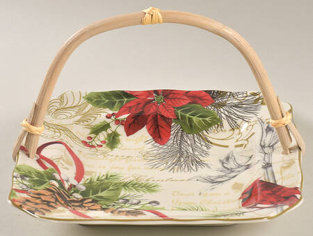 Holiday Wishes 5 3/8"-5 5/8" Bamboo Handled Serving Plate  HC