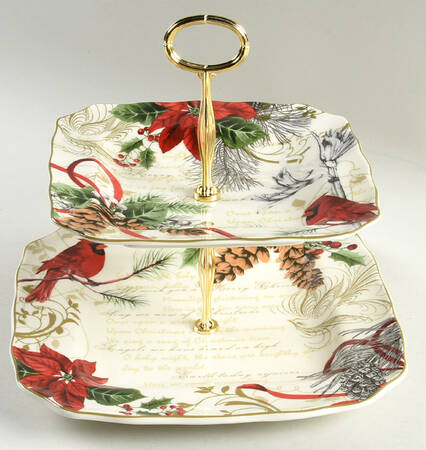 Holiday Wishes 6 5/8"-10"  2 Tiered Serving Tray (Dp, Sp) HC