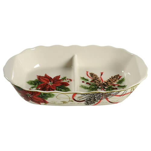 Holiday Wishes 11" Oval Divided Vegetable Bowl
