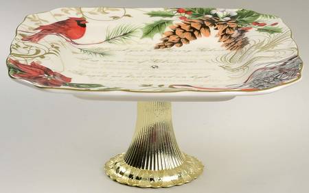 Holiday Wishes Cake Stand with 4"-5" Metal Pedestal  Hc