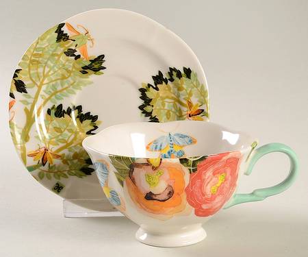 Watercolor Petals Footed Cup & Saucer Set