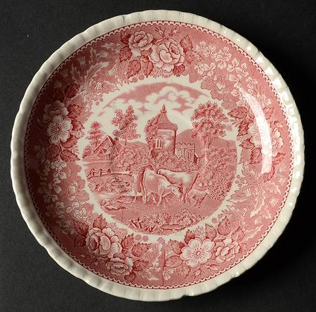 English Scenic Pink (Older, White) Saucer for Cream Soup Bowl