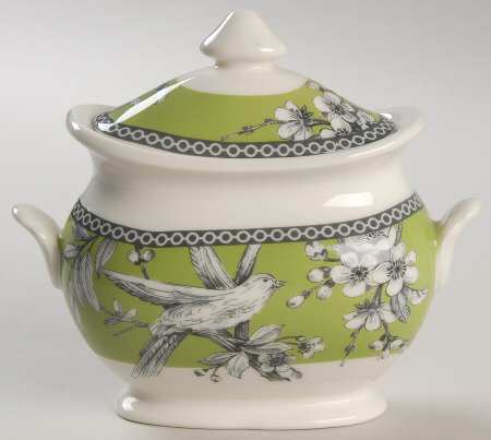 Adelaide Green and White Sugar Bowl & Lid