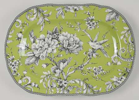 Adelaide Green and White 14" Oval Serving Platter