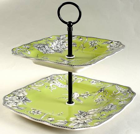 Adelaide Green and White 2 Tiered Serving Tray (Square Dinner&Salad Plate)