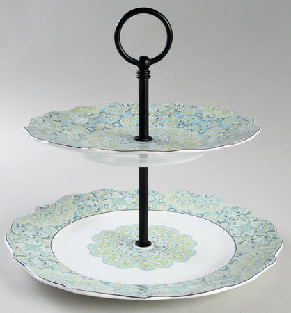 Lyria Teal 2 Tiered Serving Tray (Dinner & Salad Plate)