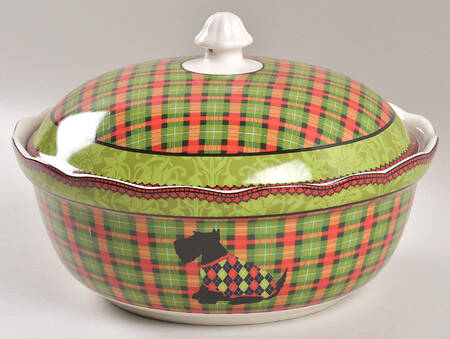 Christmas Scotty Argyle Round Covered Vegetable