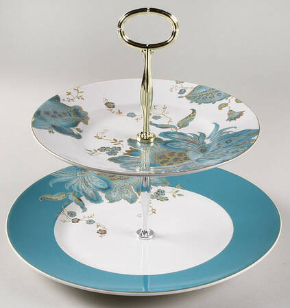 Eliza Teal 6 5/8"-10"  2 Tiered Serving Tray (Dp, Sp) HC