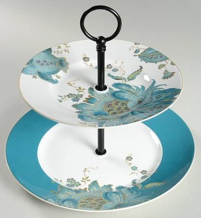 Eliza Teal 2 Tiered Serving Tray (Dinner & Salad Plate)