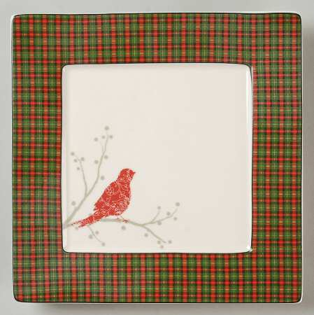 Christmas Birds Plaid Square Salad/Dessert Plate