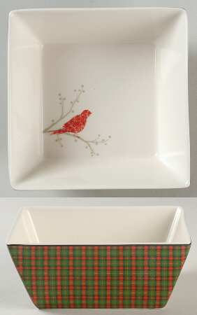 Christmas Birds Plaid Square Soup/Cereal Bowl