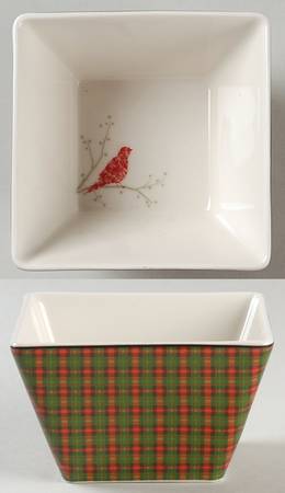Christmas Birds Plaid Individual Square Appetizer Bowl