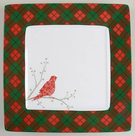 Christmas Birds Argyle Square Salad/Dessert Plate