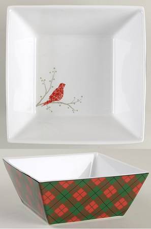 Christmas Birds Argyle Square Soup/Cereal Bowl