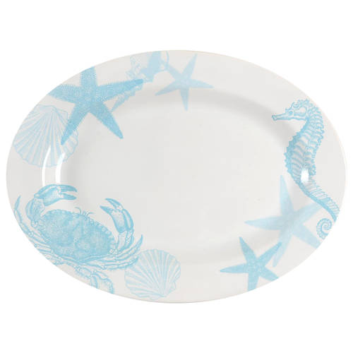 Coastal Life Blue 14" Oval Serving Platter