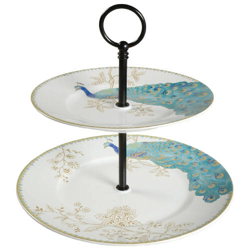 Peacock Garden 2 Tiered Serving Tray (Dinner & Salad Plate)