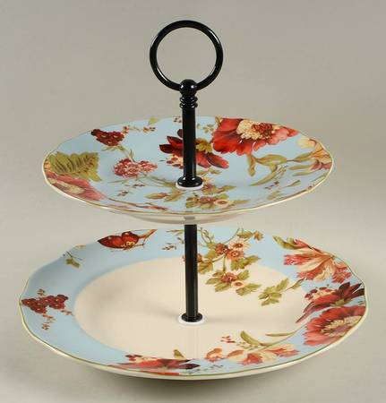Spring Botanicals 2 Tiered Serving Tray (Dinner & Salad Plate)