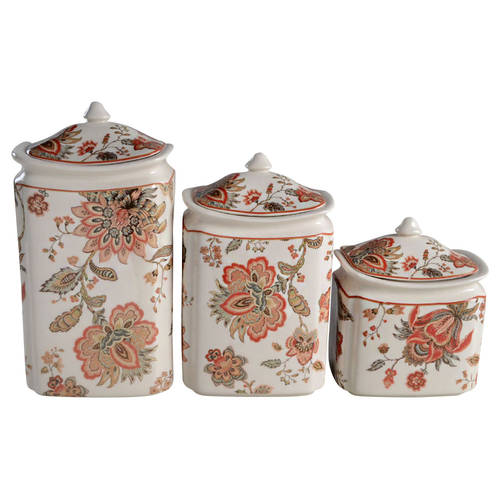 Winter Floral Red (3 Piece) Canister Set (Box Set)