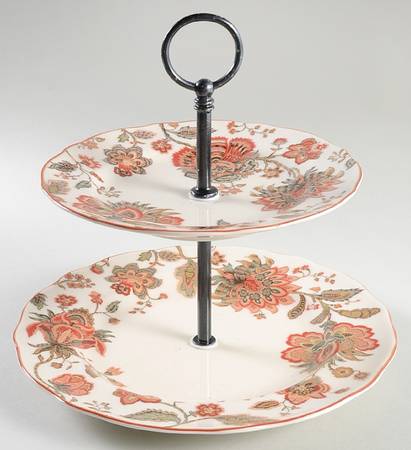 Winter Floral Red 2 Tiered Serving Tray (Dinner & Salad Plate)