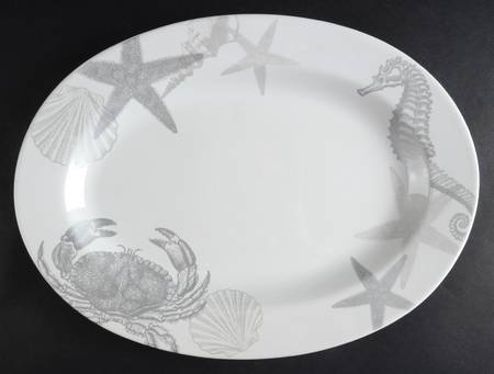 Coastal Life Silver (Gray) 14" Oval Serving Platter