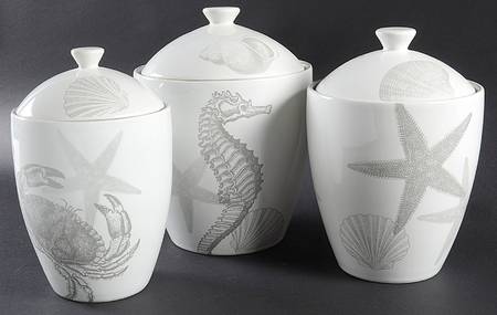 Coastal Life Silver (Gray) (3 Piece) Canister Set (Box Set)
