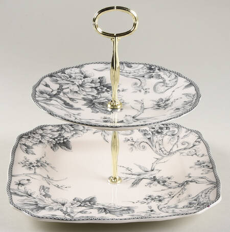 Adelaide Grey and White 6 5/8"-10"  2 Tiered Serving Tray (Dp, Sp) HC