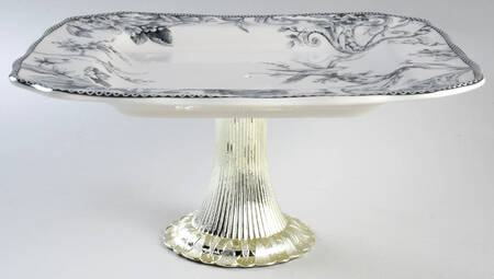 Adelaide Grey and White Cake Stand with 4"-5" Metal Pedestal  Hc