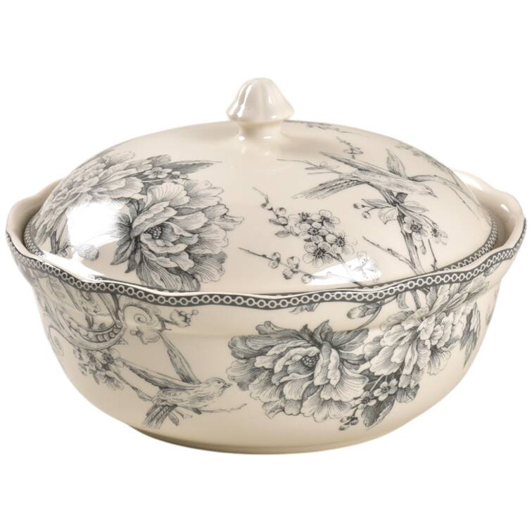 Adelaide Grey and White Round Covered Vegetable