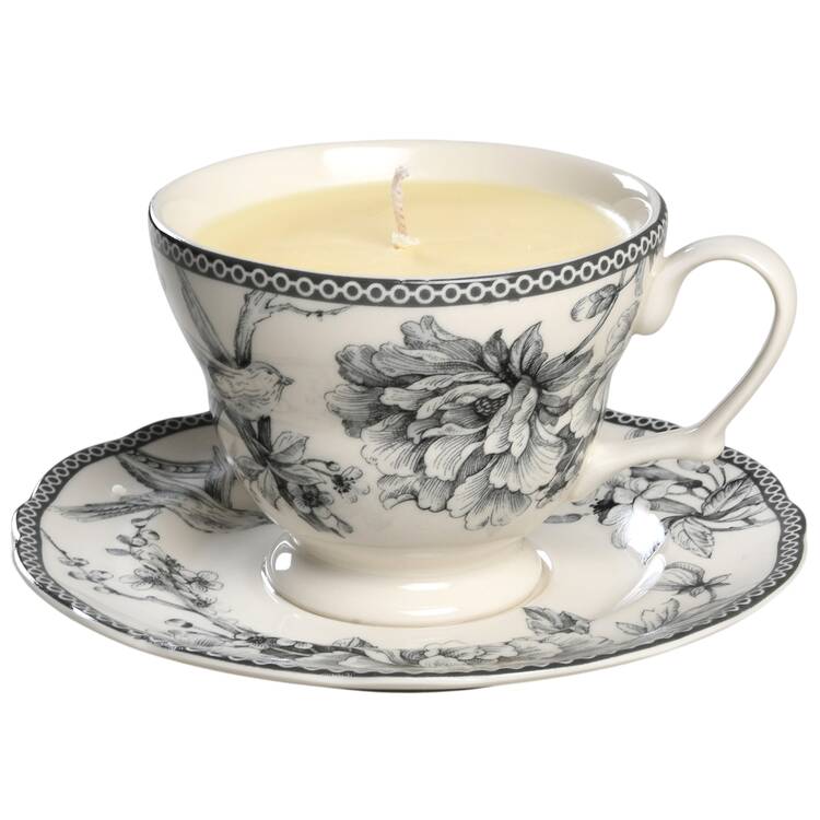 Adelaide Grey and White Scented Cup & Saucer Candle-Coffee  HC