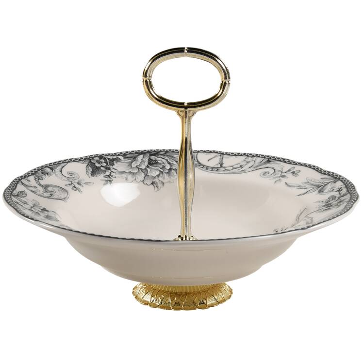 Adelaide Grey and White 6"-7" Handled Footed Nut Dish HC