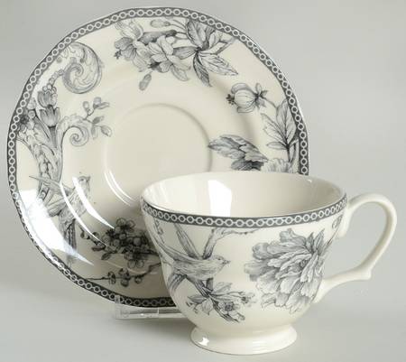 Adelaide Grey and White Footed Cup & Saucer Set